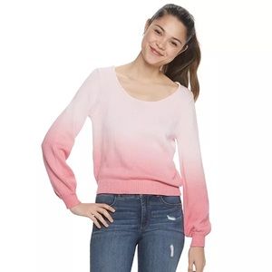 Juniors Candie's Pink ombre pullover sweater with Tie *NEVER WORN*